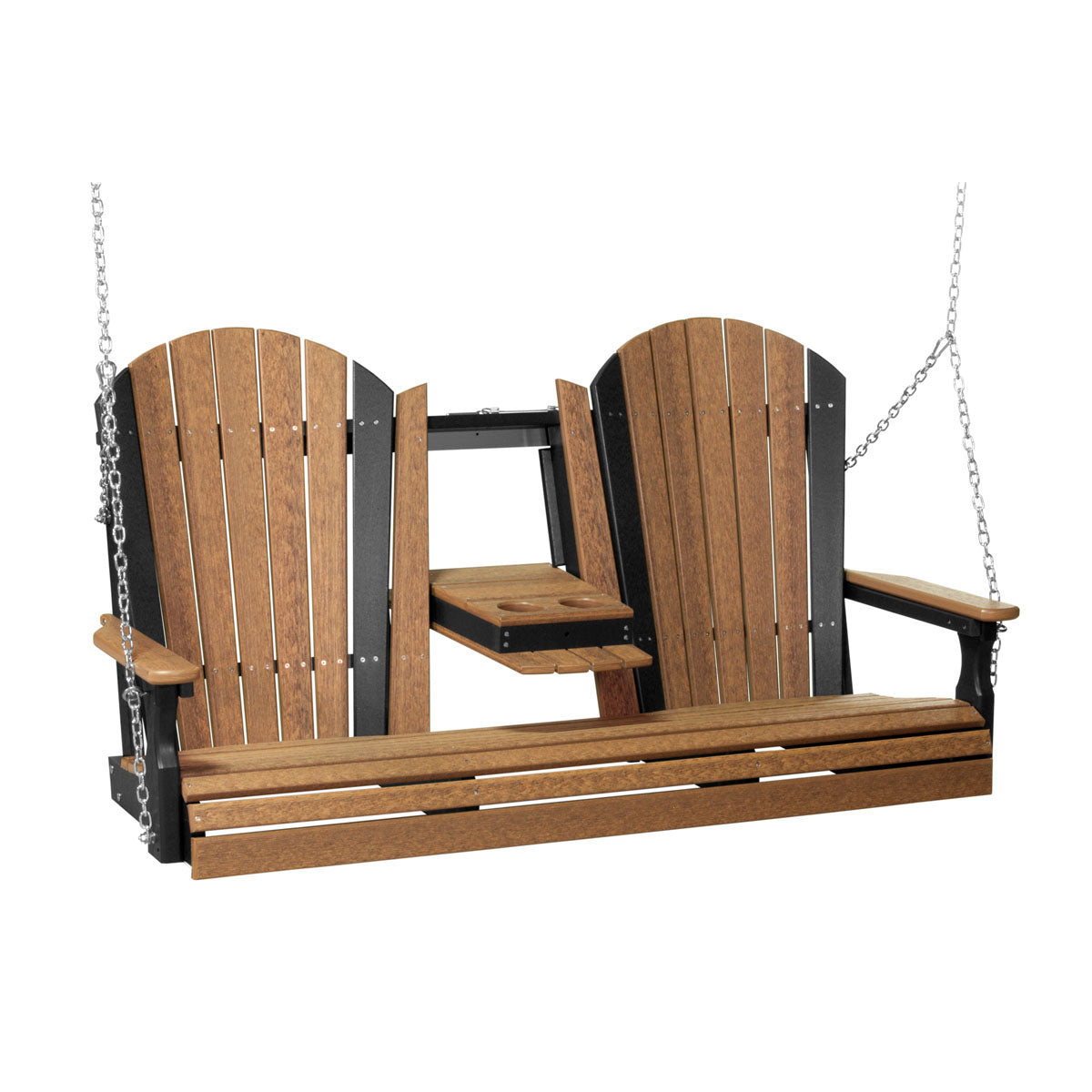 LuxCraft 5' Adirondack Porch Swing with Flip‑Down Console