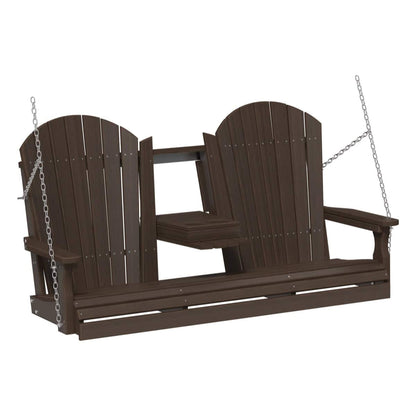 LuxCraft 5' Adirondack Porch Swing with Flip‑Down Console
