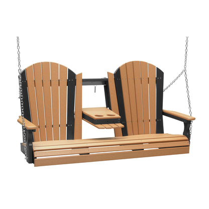 LuxCraft 5' Adirondack Porch Swing with Flip‑Down Console