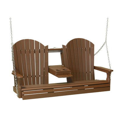 LuxCraft 5' Adirondack Porch Swing with Flip‑Down Console