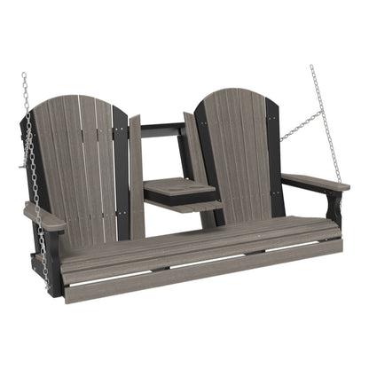 LuxCraft 5' Adirondack Porch Swing with Flip‑Down Console