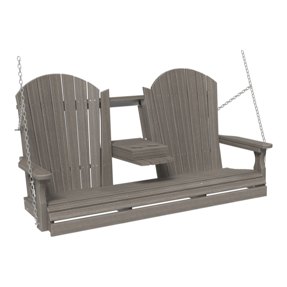 LuxCraft 5' Adirondack Porch Swing with Flip‑Down Console