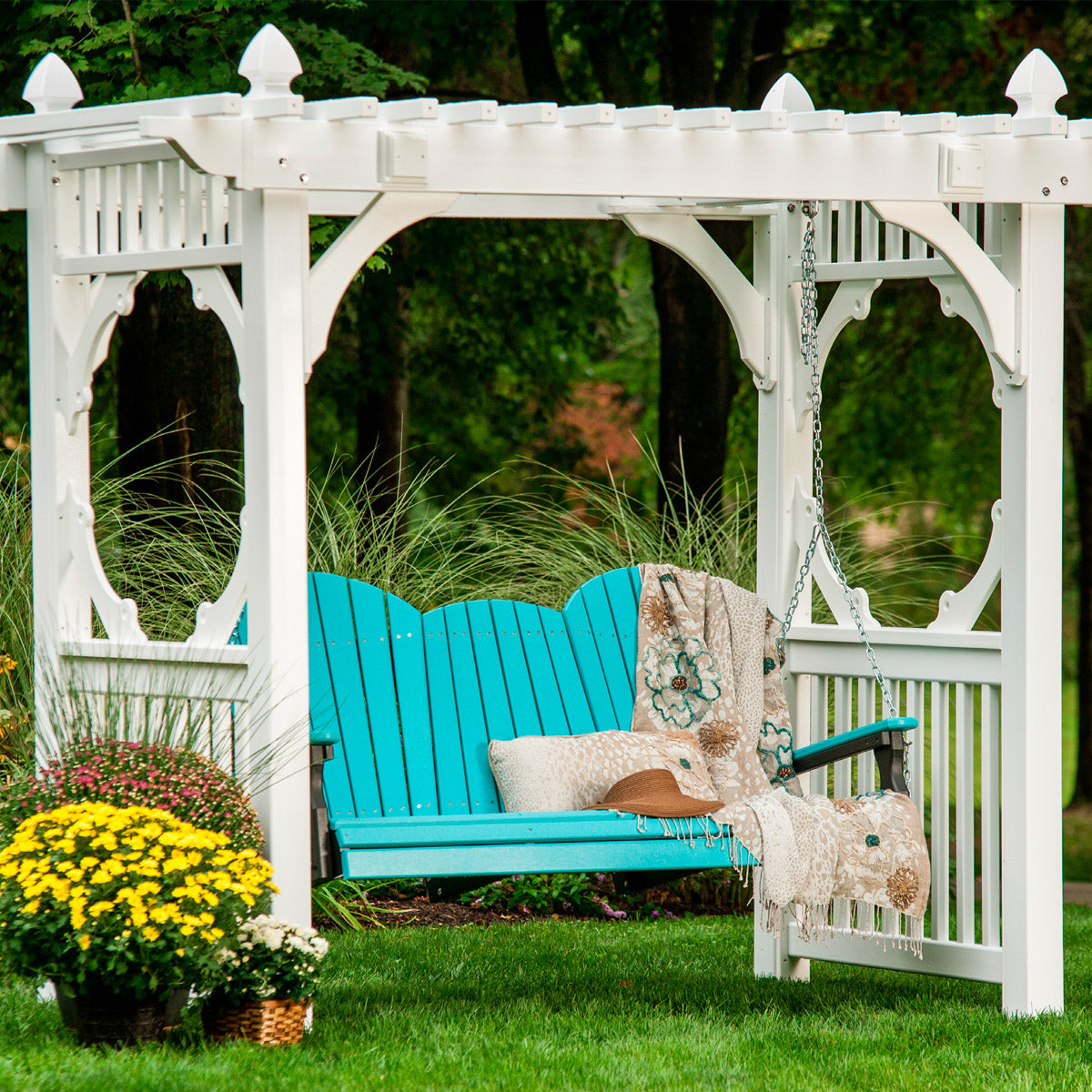 LuxCraft 5' Adirondack Porch Swing with Flip‑Down Console