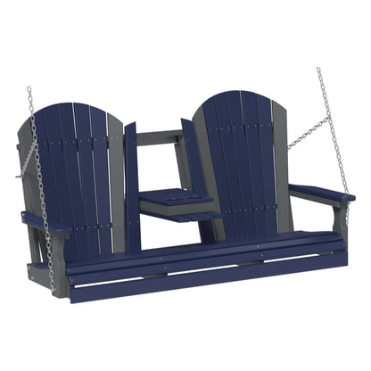 LuxCraft 5' Adirondack Porch Swing with Flip‑Down Console