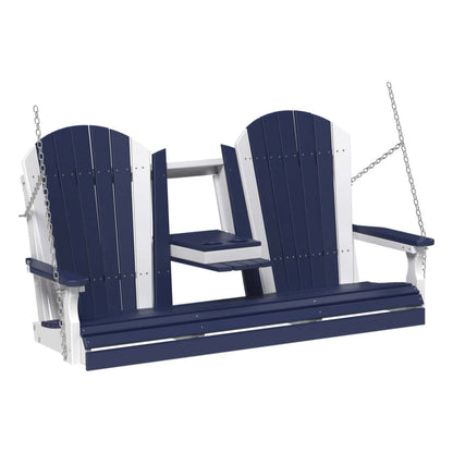 LuxCraft 5' Adirondack Porch Swing with Flip‑Down Console