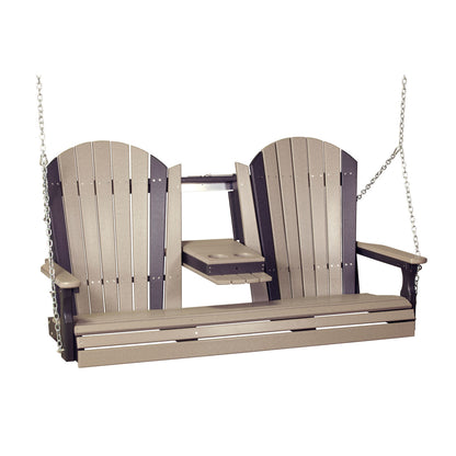 LuxCraft 5' Adirondack Porch Swing with Flip‑Down Console