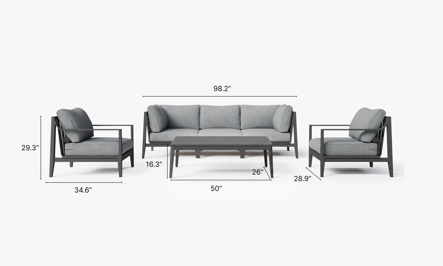 Outer Charcoal Aluminum Sofa & Coffee Table Set