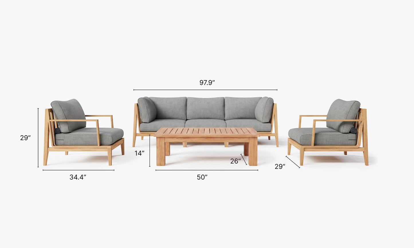 Outer Teak Sofa & Coffee Table Set