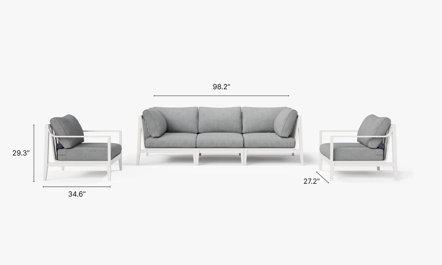 Outer White Aluminum Outdoor Sofa with Armchairs - 5 Seat