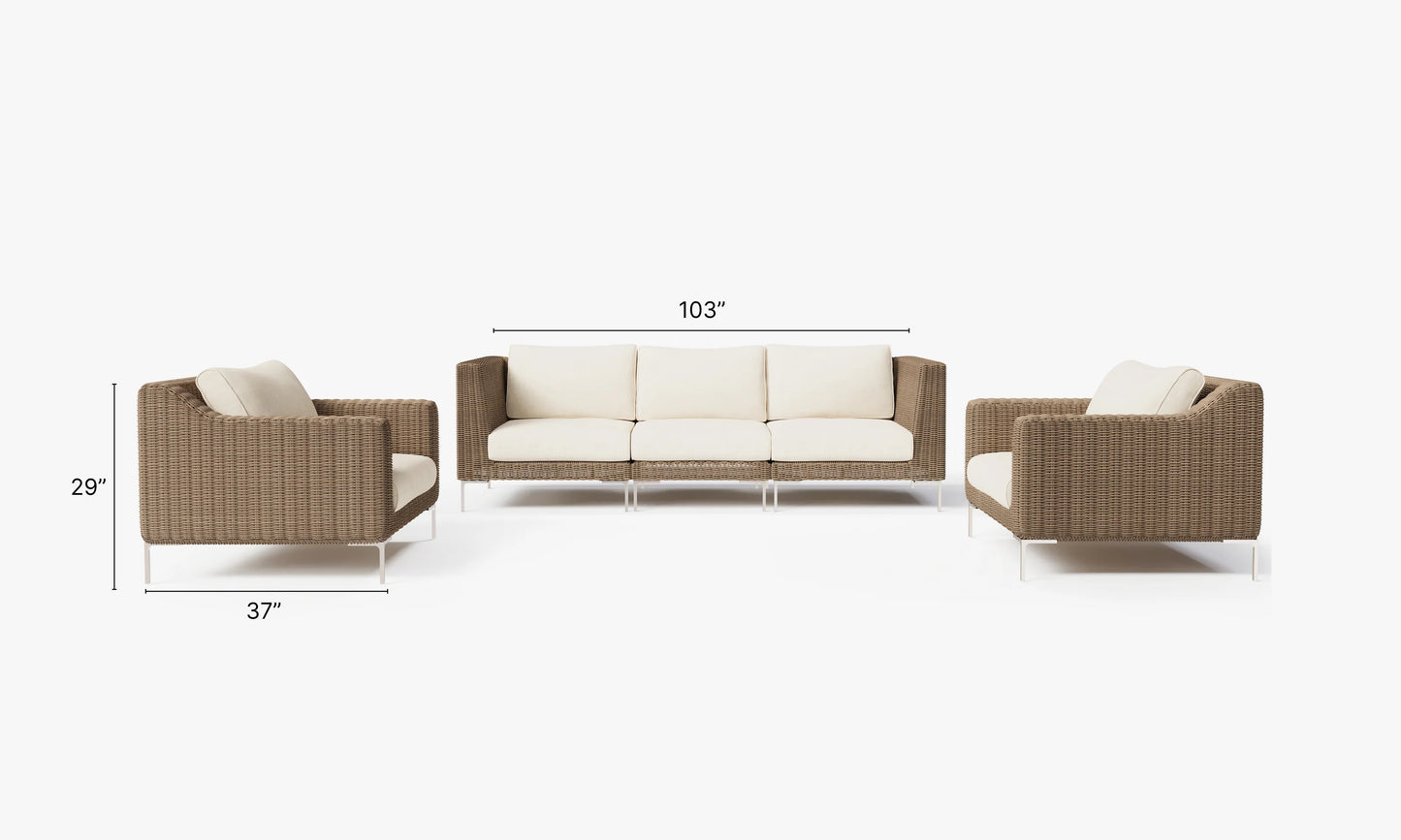Outer Handwoven Brown Wicker Outdoor Sofa with Armchairs - 5 Seat