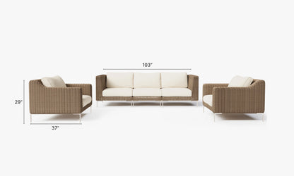 Outer Handwoven Brown Wicker Outdoor Sofa with Armchairs - 5 Seat