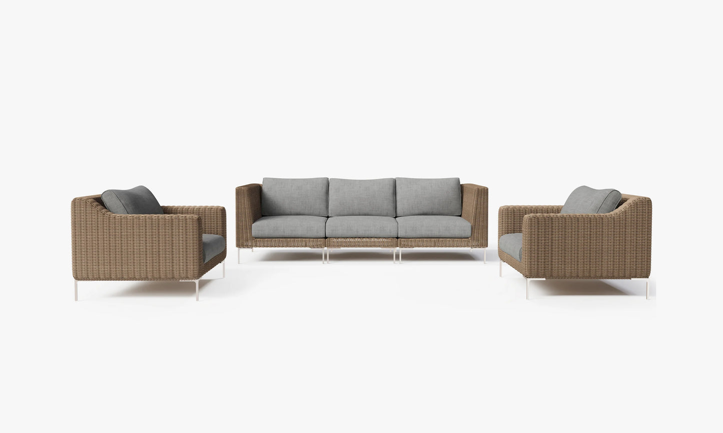 Outer Handwoven Brown Wicker Outdoor Sofa with Armchairs - 5 Seat