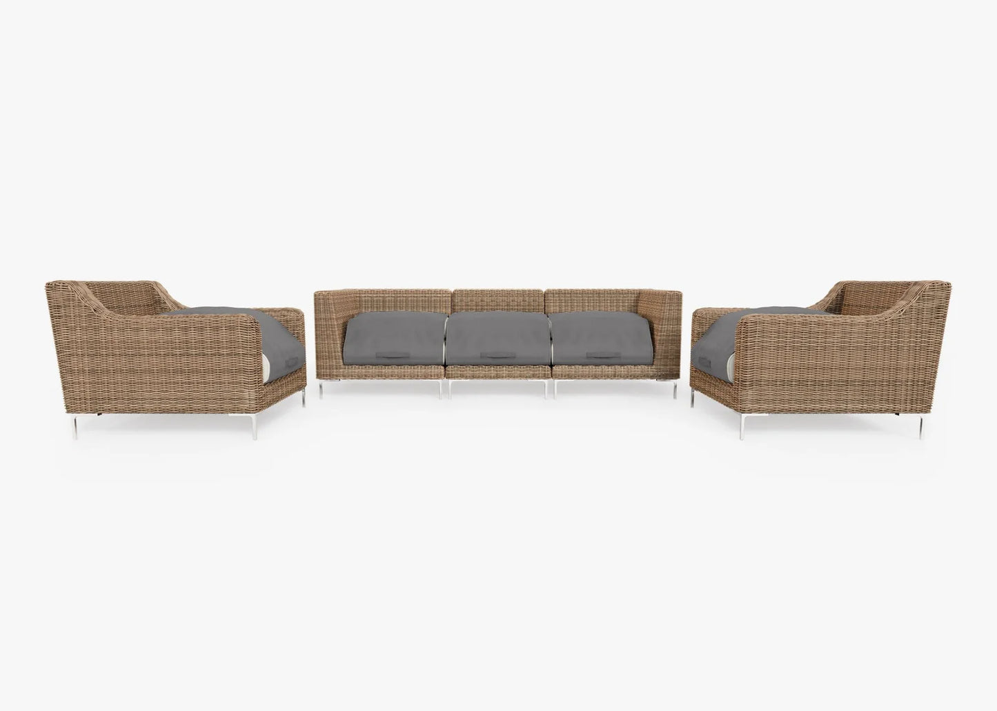 Outer Handwoven Brown Wicker Outdoor Sofa with Armchairs - 5 Seat